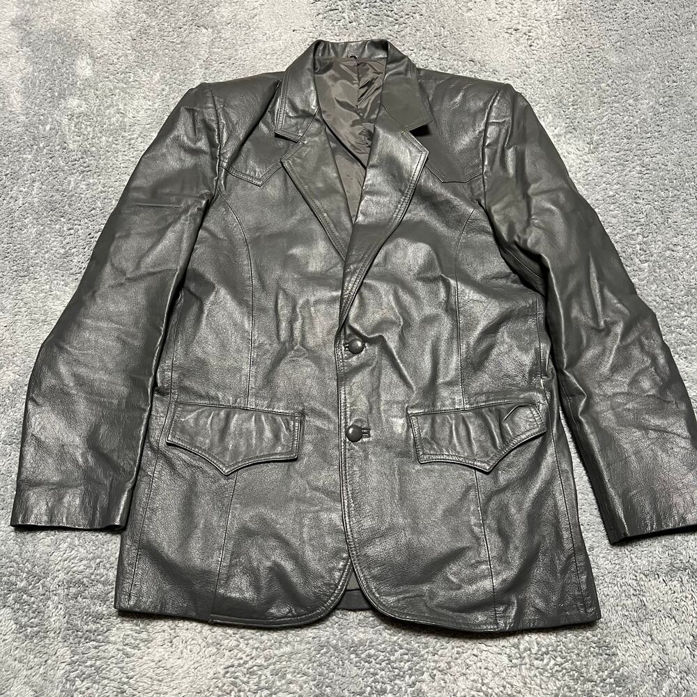 VTG Miller Stockman Western Blazer Mens 40 Gray Leather 2 Button Single Vent